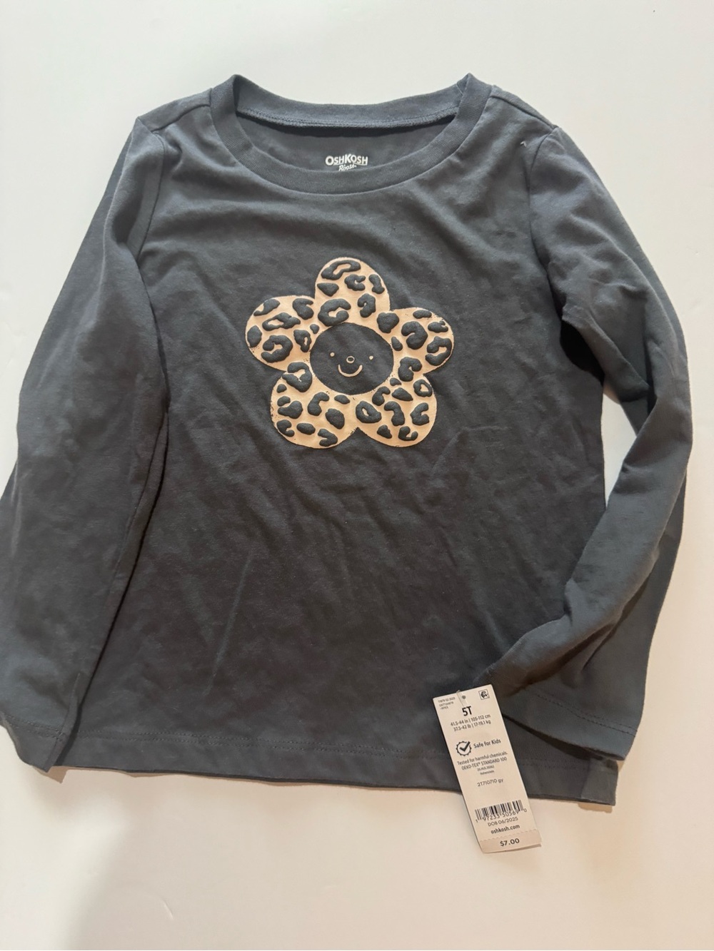 OshKosh B'gosh Charcoal Long-Sleeve Tee with Leopard Flower
